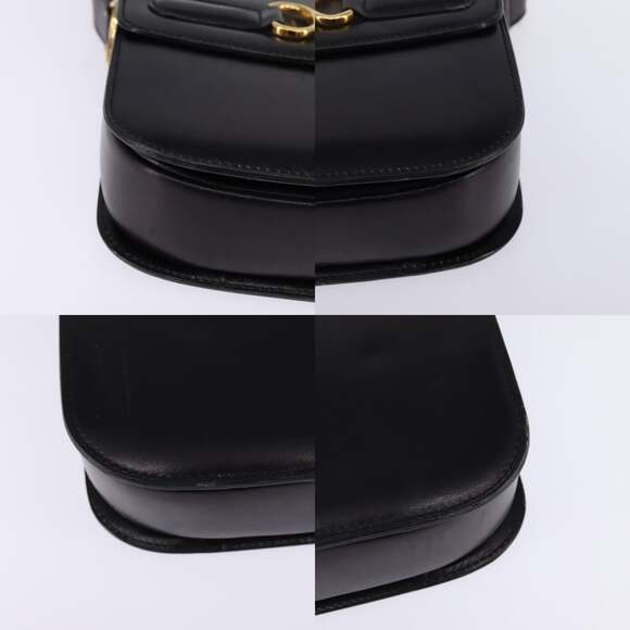 CELINE Horsebit Shoulder Bag Leather Black Gold - Picture 10 of 12